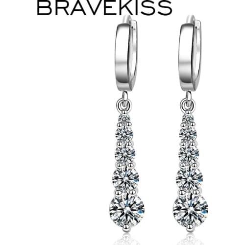 BRAVEKISS Trendy Water Drop Round CZ Drop Earrings for Women New Luxury Crystal Korean Earring Jewelry Accessories Gifts BUE0420