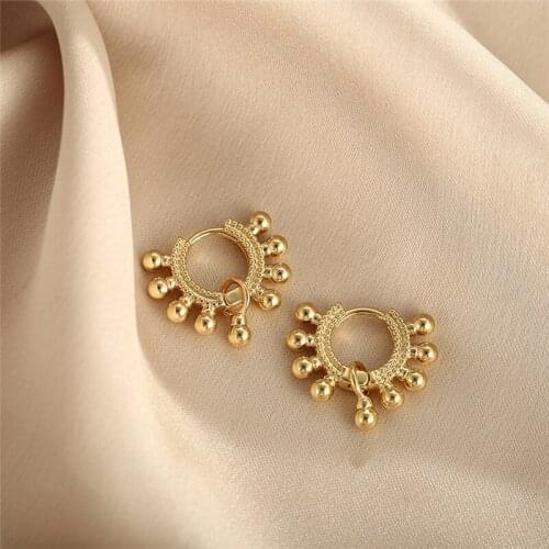 Europe Style Chic Gold Circle Earrings for Women Girls Vintage Small Metal Bead Hoop Earring Female Party Jewelry Statement 2021
