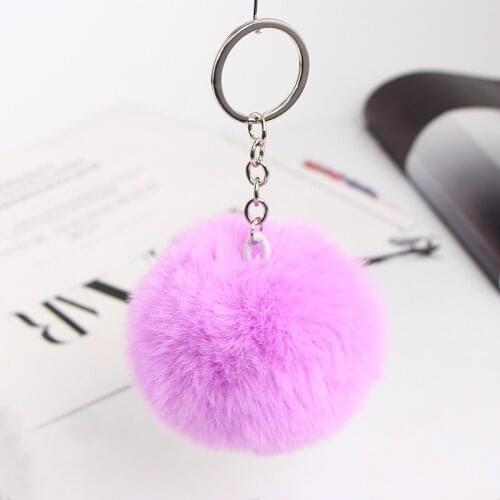 1PCS Fluffy Fur Pom Keychains Toys Soft Faux Rex Rabbit Fur Ball Car Keyring Pompom Key Chains Gift For Baby Kids