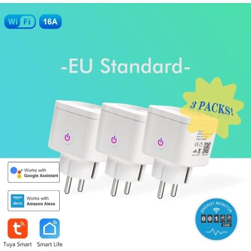 16A Power Monitoring Smart Plug Wifi Smart Socket Tuya Smart Life App EU Plug Alexa Google Smart Home Voice Control Pug Outlet