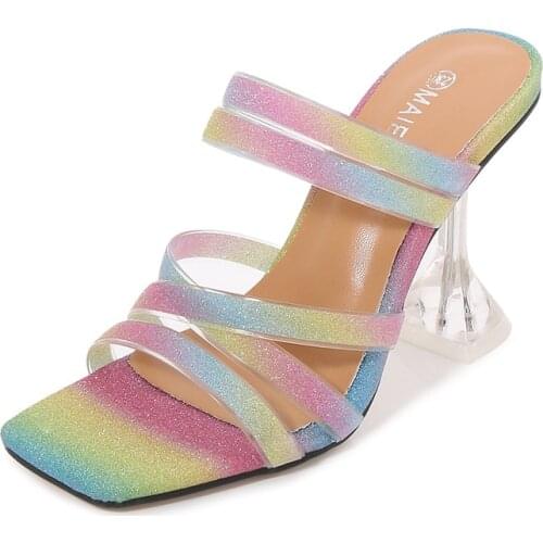 2021 Designer Crystal Sexy Womens Sandals Transparent High Heels Lady Clear Slippers Pumps Summer Shoes for Girls