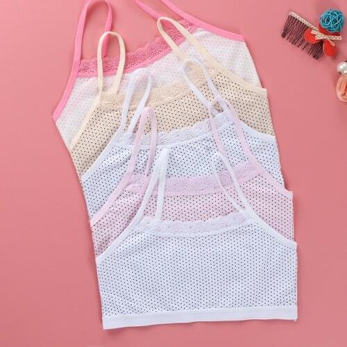 3pc/lot Cotton Dot Lace Bras for Kids Girls Sports Training Bra Chid Underwear Crop Top 8-14 Years