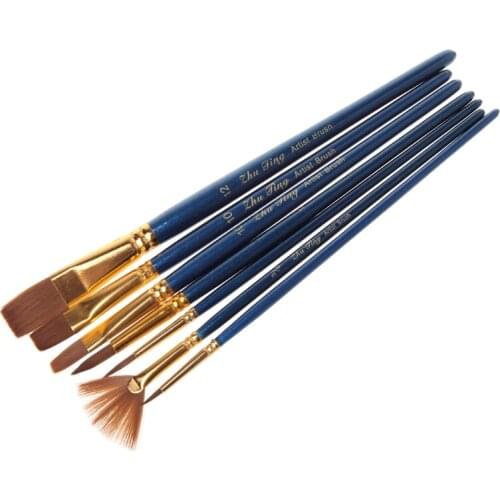 7Pcs/set Hair Nylon Oil Painting Brush Artist Watercolor Brush Pro Art Supplies