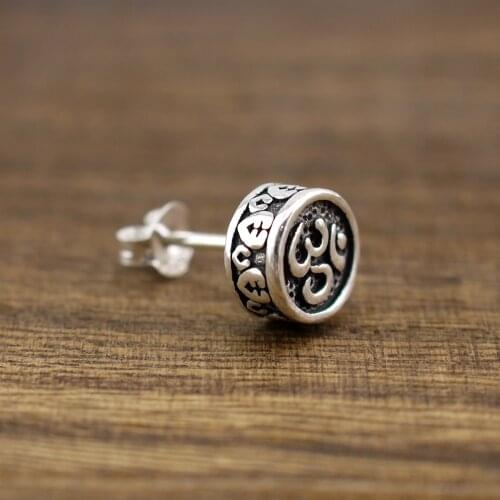 925 Sterling Silver Tibetan Om Ohm Aum SINGLE Stud Earring A1429-B