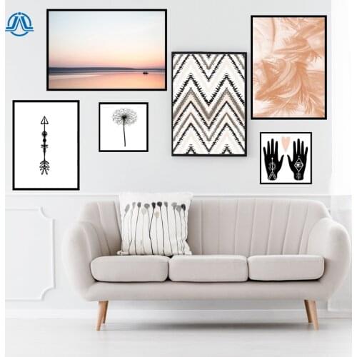 Bohemian Art Canvas Painting Feather Dandelion Bundle Sunset Poster And Print Wall Pictures for Living Room Home Boho Wall Decor
