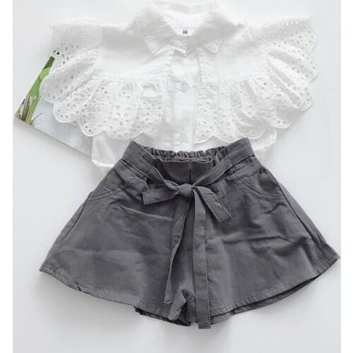 DFXD Toddler Girls Summer Clothing Set 2018 England Style Fashion Sing-breasted Butterfly Blouse+Shorts 2pc Girls Outfits 2-7Y