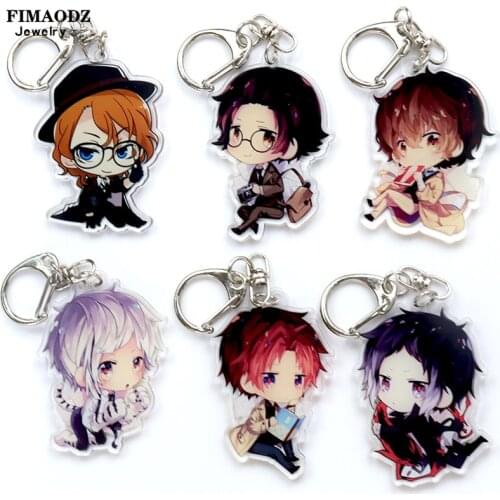 FIMAODZ Bungou Stray Dogs Figure Keychain Cartoon Anime Cosplay Pendant Acrylic Key Chain Double Sided Keyring for Fans Gift