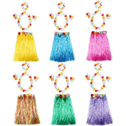Hawaii Dance Hula Skirt Garland Adult Child Hula Skirt Dress Wreath Accessories 5-pieces Flower Headdress Hair Neck Wristband