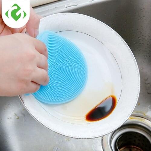 GUANYAO Kitchen tools eraser sponge silicone dishwashing sponge Scouring Pads Soft cleaning Brush Hangable silicone scrubber