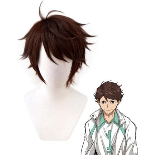 Haikyuu!! Oikawa Tooru Dark Brown Short Wig Cosplay Costume Heat Resistant Synthetic Hair Haikiyu Men Wigs FREE WIGCAP