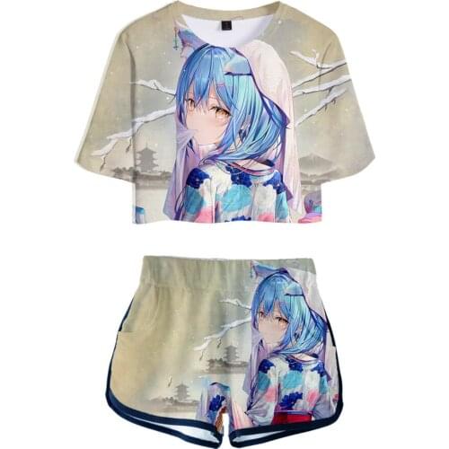 HOLOLIVE VTuber Kawaii Yukihana Lamy 3D Men Women Oversized Harajuku Pullover Coats Summer Two Pieces sets Women