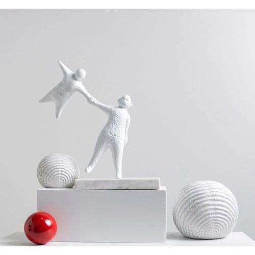 Creative Abstract White Metal Craft Father Son Hand In Hand Flying Decor Office Home Room Marble Tabletop Ornament Festival Gift