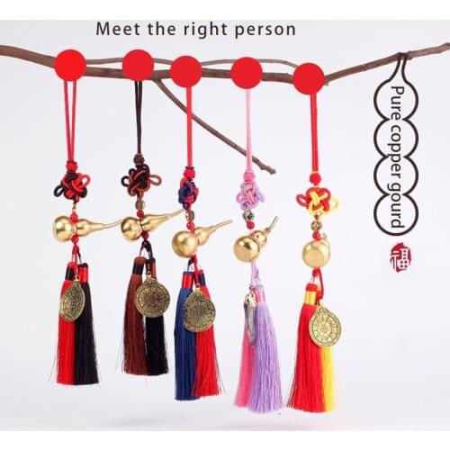 Exquisite high-quality copper gourd pendant car decoration Chinese knot double tassel new business gift