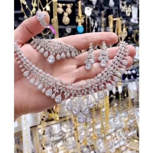 Janekelly 4pcs Bridal Zirconia Full Jewelry Sets For Women Party, Luxury Dubai Nigeria CZ Crystal Wedding Jewelry Sets