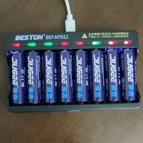 JUGEE 8pcs 1.5v 3000mWh AA 2000mah rechargeable Li-polymer li-ion polymer lithium battery +one 8-port charger