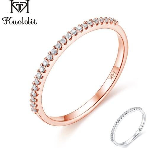 Kuololit 585 14K Solid Rose gold Natural Moissanite Solitaire Rings for Women White gold band for set ring Promise anniversary