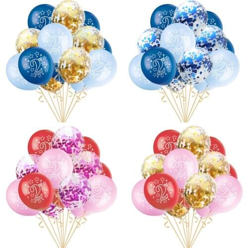 15pcs 12inch Baby Boy Girl Happy 2th Birthday 2 Year Old Round Latex Confetti Balloon Baby Birthday Party Baby Shower Home Decor