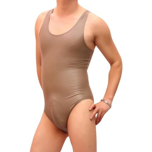 Bathing Suit Vest Matte PU Gym Tank Top Fitness Clothing Latex PU Leather Bodybuilding Tanktop Hot Shapers Men Bodysuit Shapwear