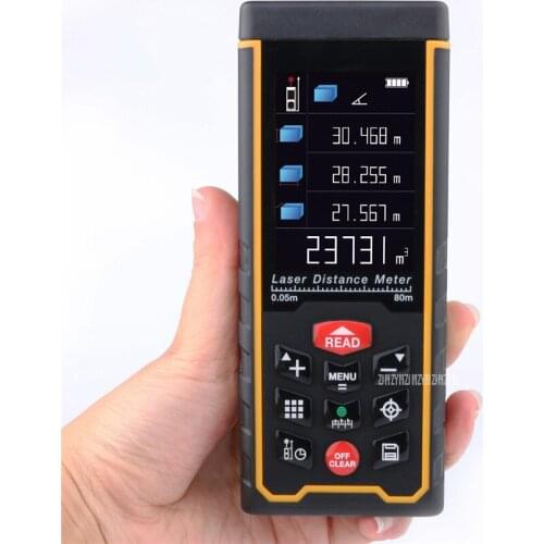 AS80 80M LCD Display Laser Distance Meter Rangefinder Distance/Area/Volume Bulid Measure Ruler Tool With Rechargable Battery