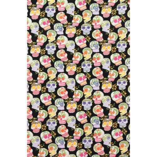 LEO&LIN Black Retro Multicolor Rock Skull Skeleton Cotton Fabric Patchwork Issuance 50cm