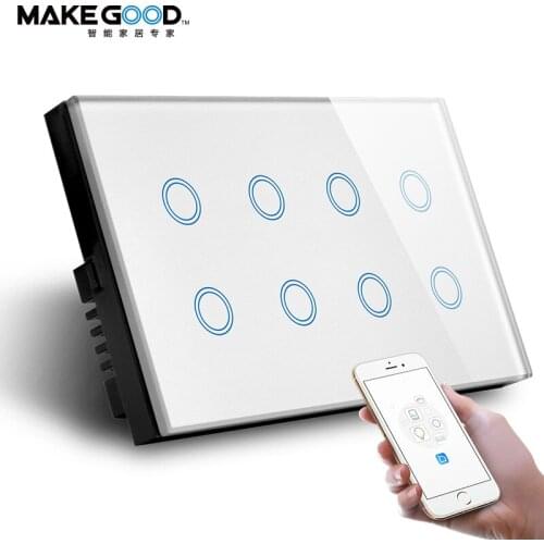 MakeGood Wifi Touch Switch ,147*86MM Tuya App Smart Life 8Gang Compatible with Alexa Google Assistant for Smart Home System