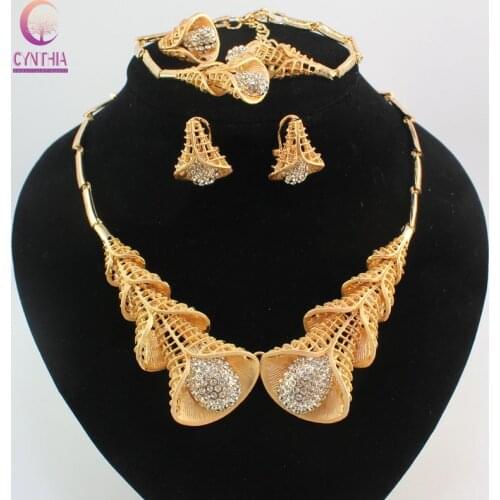 Fashion Dubai Jewelry Sets Bridal Gift Nigerian Wedding Accessories Big African Gold Color Jewelry Set Wholesale New Design