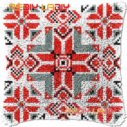 Latch Hook Cushion Ethnic Pattern DIY Needlepoint Kits Chunky Acrylic Yarn Arts Crocheting Lofty Pillow Case Hobby & Crafts