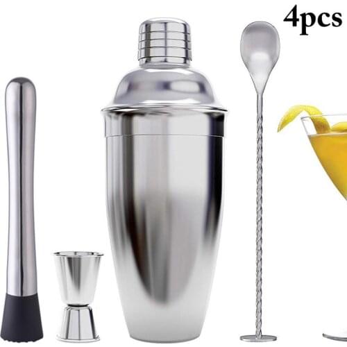 4pcs Cocktail Shaker Set 700ML kit Bartender Kit shakers Stainless Steel Bar Tool Set with Muddler Jigger Mixing spoon