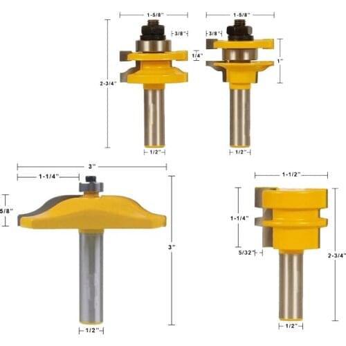 Rail & Stile Cabinet Door Router Bit Set 4 Bit Ogee -1/2" Shank door knife Woodworking cutter Tenon Cutter for Woodworking Tools