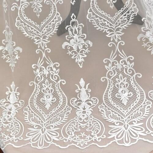 1 yard / lot Latest African French luxary embroidered& sequinLace Fabric High Quality tulle net embroidery nigerian for women