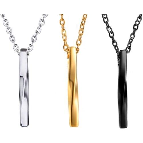 New Novelty Square Twisted Column Pendant Necklace for Men Women Gifts Stainless Steel Couples Jewelry Gold Black Color