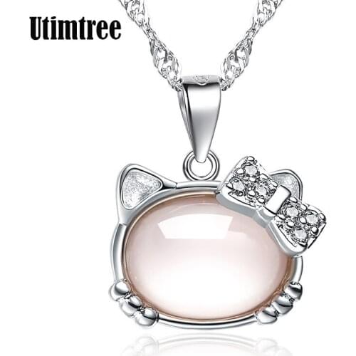 Utimtree Cute Animal Design Pink Stone Statement Necklaces for Women Girls Pendants Jewelry Cubic Zirconia Necklace Party Gifts