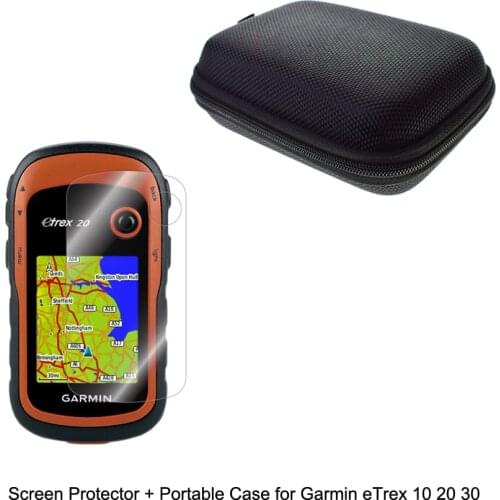 Outdoor Traveling Protect Portable Case Bag +Clear Screen Protector Shield Film for Garmin GPS Edge eTrex 10 20 30 10x 20x 30x