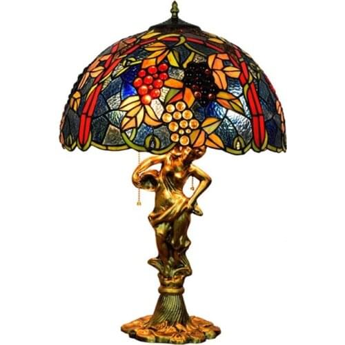 Retro Creative Tiffany Stained Glass Living Room Dining Room Bedroom Bedside Hotel Villa Blue Grape Beauty Base Large Table Lamp