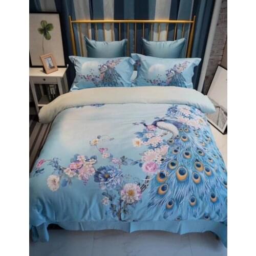 Luxury 100% Cotton Printed Flower Bedding Set Wedding Bed Sheet Cover set Duvet Cover Pillowcase Queen King 4pcs animal peacock