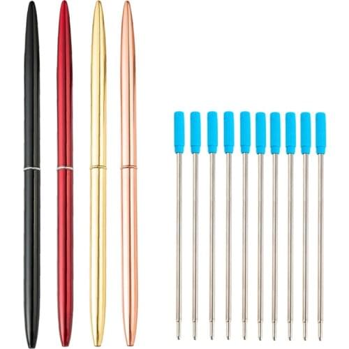 11Pcs/lot Luxury Ballpoint pen Refill Set Metal Pens rod for Handle Writing Stationery Office School Black Blue Rotating pen