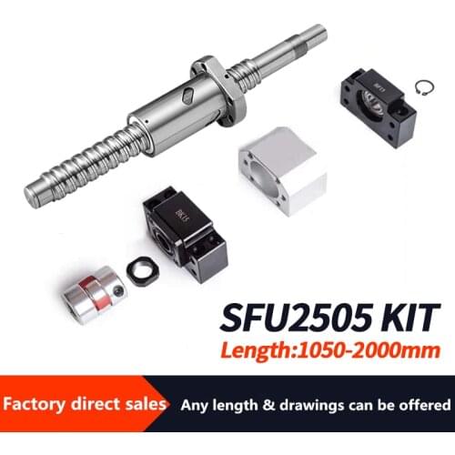 Ball screw1050cm-2000cm SFU2505 End Machined + RM2505 Ball Nut + DSG25H nut housing+BK20 BF20 End Support+ coupler