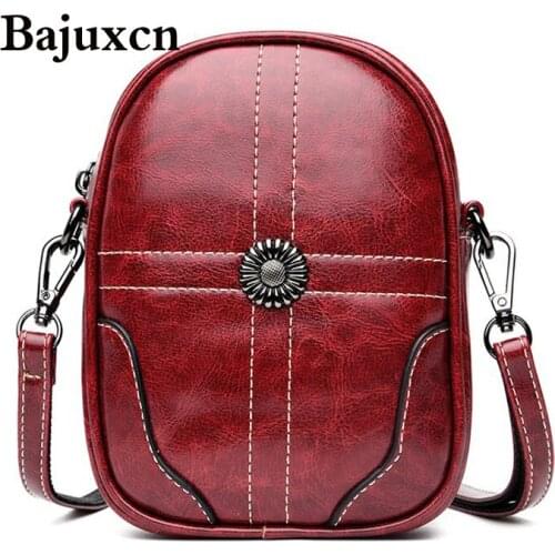 Brand luxury oil wax leather handbags 2020 winter new trend mobile phone bag coin purse simple one-shoulder messenger bag red