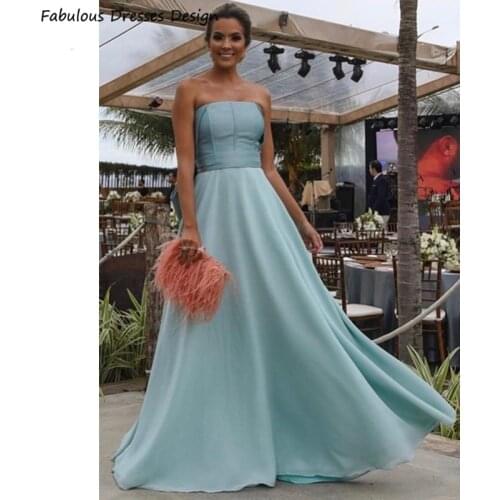 Light Blue Long Prom Dresses Elegant Strapless A Line Bowknot Evening Dress Party Gown 2021 New Arrival Vestido De Festa