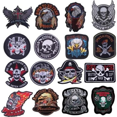 Iron On Patches On Clothes Punk Skull Eagle Cool Stickers On Fabric Backpack Accessories DIY Embroidery Patch Stripes For Jeans