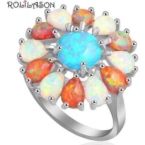 Wedding rings New design women jewelry Color fire Opal silver color Stamped Rings USA size #6 #7 #8 #9 OR598
