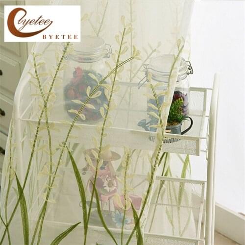 {byetee} Pastoral Embroidered Voile for Living Room Sheer Curtain Kitchen Drapes Tulle for Bedroom Free Treatment Cortina