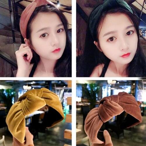 Korean Simple Solid Bow-knot Hair Bands Elegant Flannel Hair Accessories For Women Girls Fashion Wide Hairband Hair Roop Jewelry