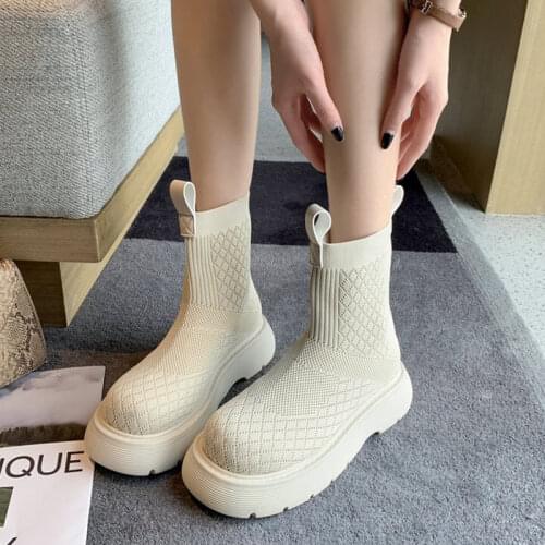 Women Ankle Boots Female Slip-On Platform Non-Slip Short Boot Ladies Concise Breathable Outdoor Shoes Womens Footwear Autumn