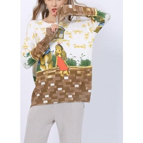 2021 Autumn New Women Sweater Top Loose Long Sleeved Knitted Sweater Cartoon Printing Trend Fashion Women Top X139