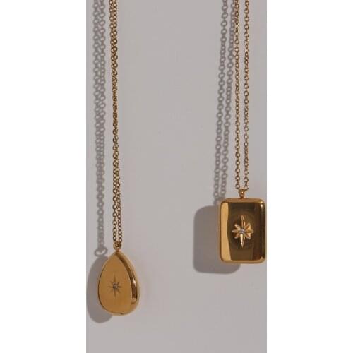 2021 New Waterdrop Square AAA CZ Star Pendant Necklace Titanium Steel Gold Plated Womens Necklace Jewelry Gift