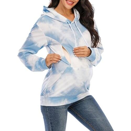 Winter Pregnant Womens Breastfeeding Tops Hooded Tie-dye Sweater Loose-fitting Sweater Top For Breastfeeding Pregnant Women