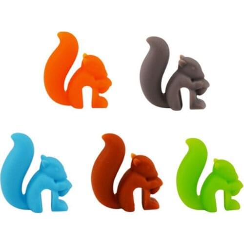 1/5pcs Cute Squirrel Shape Tea Bag Holder Tea Clips Cup Decoration Tool Silicone Wine Glass Recognizer Party Supplies Barware