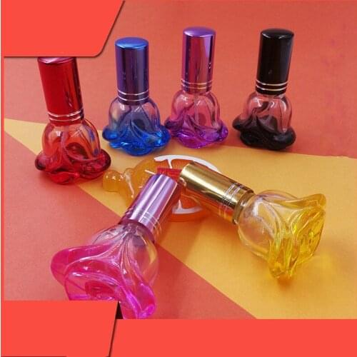 1PC 6ml Colorful Rose Shaped Empty Glass Perfume Bottle Small Sample Portable Parfume Refillable Scent Sprayer Bottle