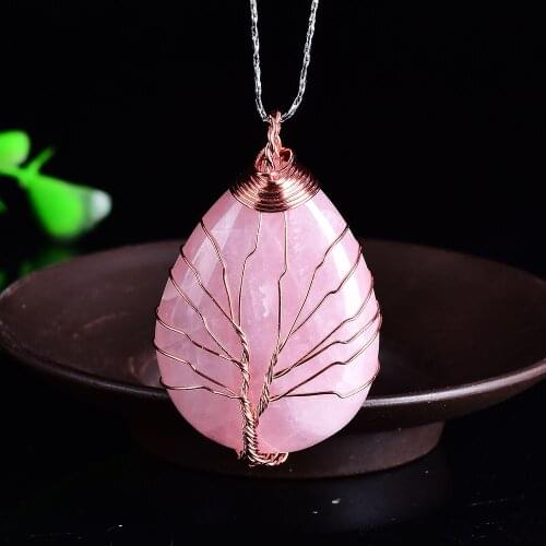 1PC Natural Crystal Amethyst Rose Quartz Pendant Tree Of Life Pendant Fashion Mineral Jewelry for Men Women Jewelry DIY Gift